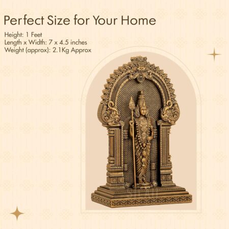 Lord Murugan Statue | Antique Bronze | Handmade Sculpture | 2.1kg - Image 4