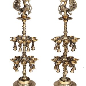 Kuthu Vilakku | Brass Peacock Oil Lamp | Set of 2 | 28 inches