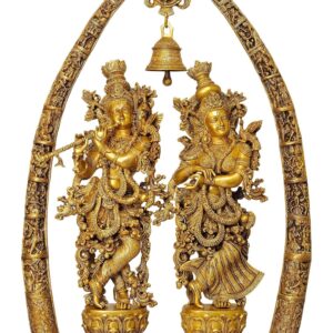 Radha Krishna with Arch Showing Krishna Leela - Brass Statue