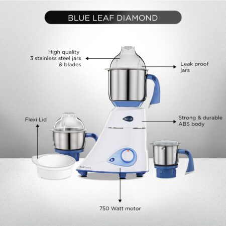 Preethi Blue Leaf Diamond 750 Watt Mixer Grinder - Blue/White - Image 5