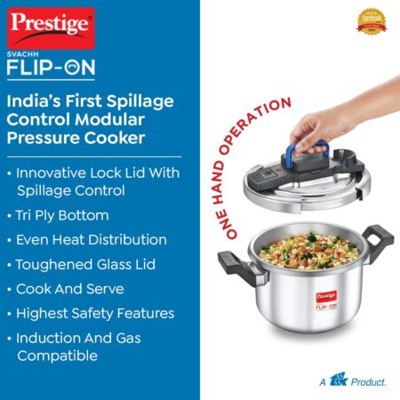 Prestige 5L Svachh FLIP-ON Stainless Steel Tri-ply bottom Pressure Cooker - Image 7