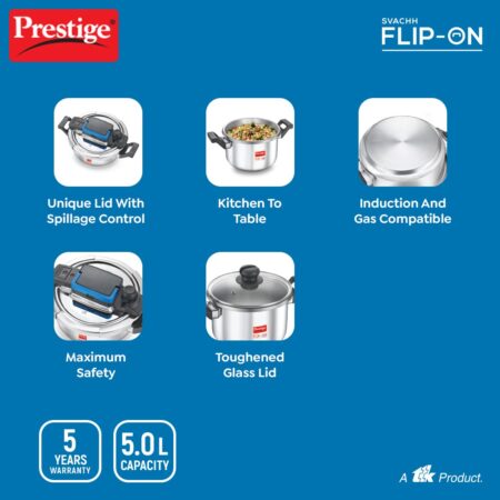 Prestige 5L Svachh FLIP-ON Stainless Steel Tri-ply bottom Pressure Cooker - Image 6