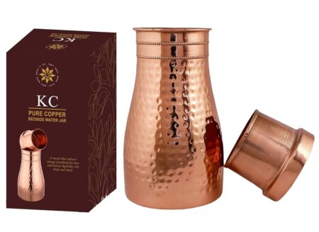 Pure Copper Designer Copper Water Bottle with Lid 1250 ML (Hammered) - Image 8