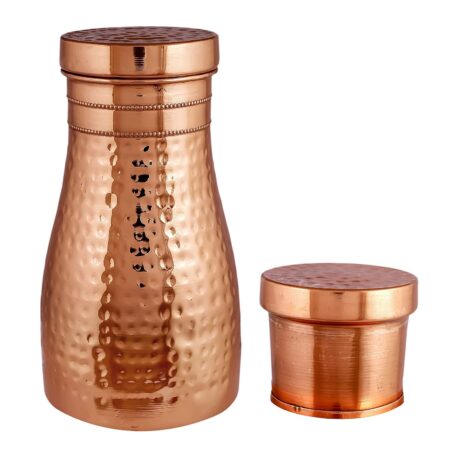 Pure Copper Designer Copper Water Bottle with Lid 1250 ML (Hammered) - Image 3