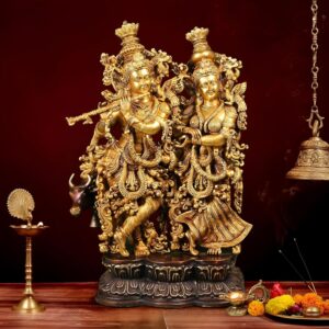 Radha Krishna Idol with Flute and Cow 27 Inches 40 Kg (1)