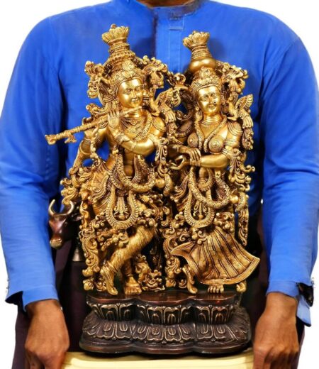 Radha Krishna Idol with Flute and Cow | 27" Inches | 40 Kg - Image 3