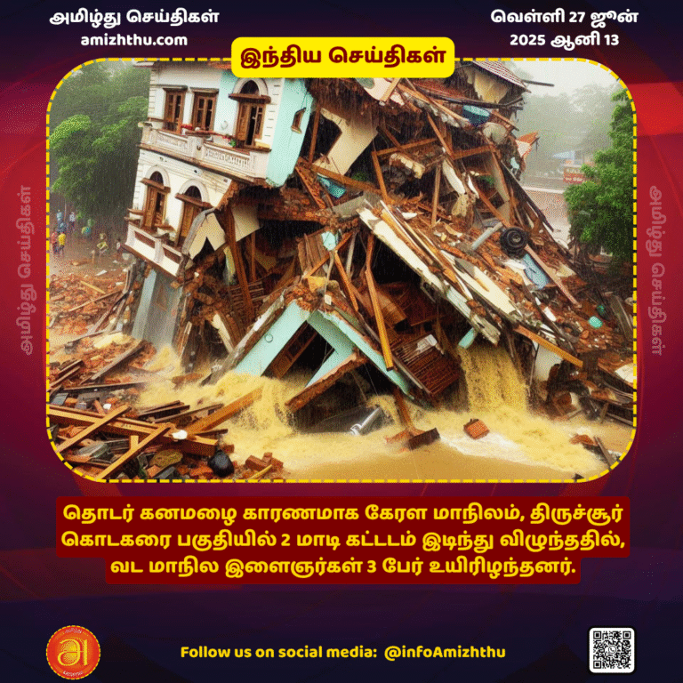 27-JUNE-2025 -a two-storey building collapsed in the Godakarai area of __Thrissur, Kerala, due to continuous heavy rains