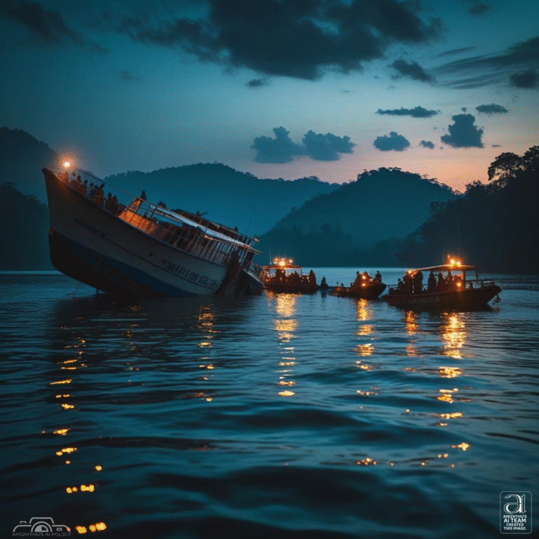 28July2025 Amizhthu - Boat capsizes in Vaikot lake in Kerala