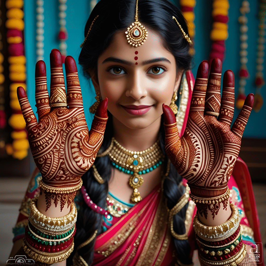 14 August 2025 Amizhthu -  A Tamil girl applied henna in her hands (1)
