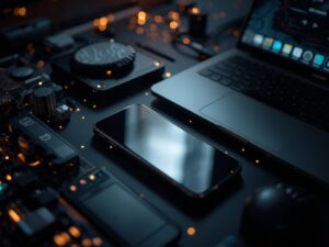 IT Technology in one photo, phone, laptop, elctronics, 5g all in one photo