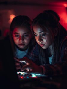 Kids with modern technological electronics devices