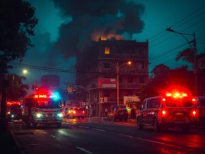 Police said a fire has broken out in a building at the First Cross Street in Colombo's Outer Ring Road.