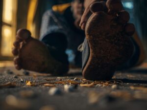 Police said that one person has died following an attack in the Periyamulla area under the Negombo Police Division. just focus on victims foot on the ground