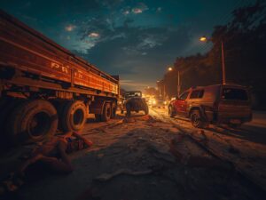 Four people died in an accident involving a lorry, pickup van, jeep and two-wheeler in Gujarat, India.