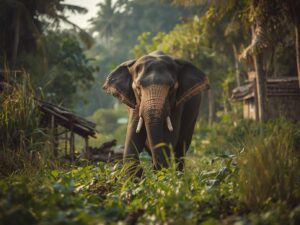 In Sri Lanka - a wild elephant entered the village